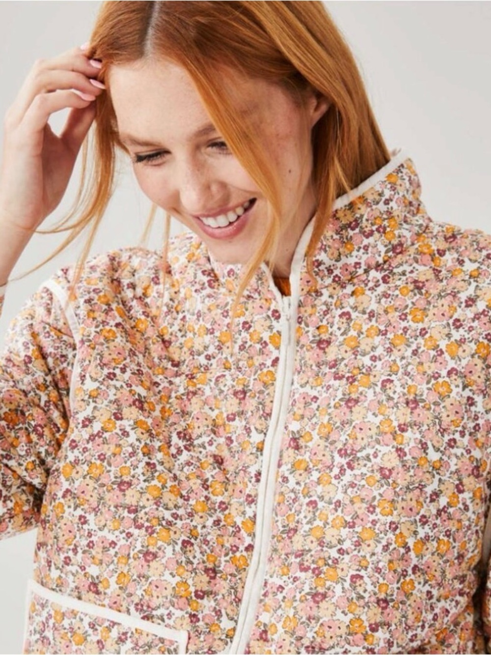 Joe Fresh x Jillian Harris Floral Quilted Puffer Jacket in Pink and Yellow